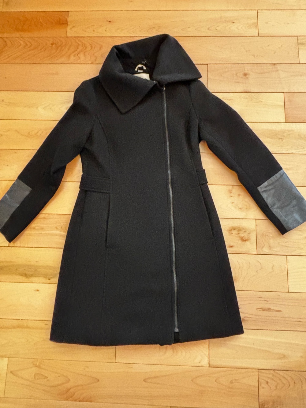 Soia & Kyo Black Trench Coat with Leather Cuff Detail
